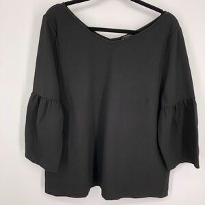 Ann‎ Taylor Womens Lantern Sleeve Double V Top Size XL Black Stretchy Classy